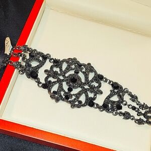 Vintage Victorian Gothic Revival Black Glass Bracelet GOTH FETISH STEAMPUNK